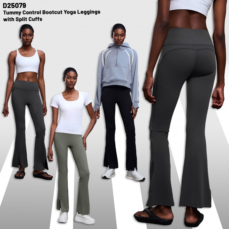 Tummy Control Bootcut Yoga Leggings with Split Cuffs Tummy Control Bootcut Yoga Leggings with Split Cuffs