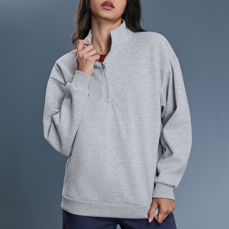 Winter Women's Half Zip Fleece Lined Thickened Stand Collar Sweatshirt Warm Top 