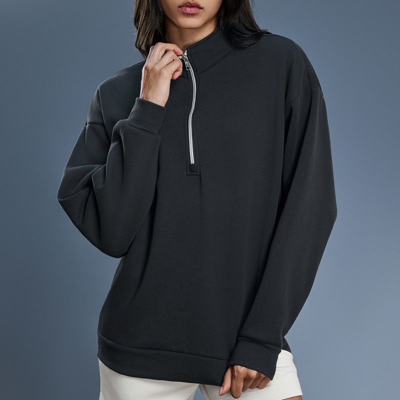 Winter Women's Half Zip Fleece Lined Thickened Stand Collar Sweatshirt Warm Top 