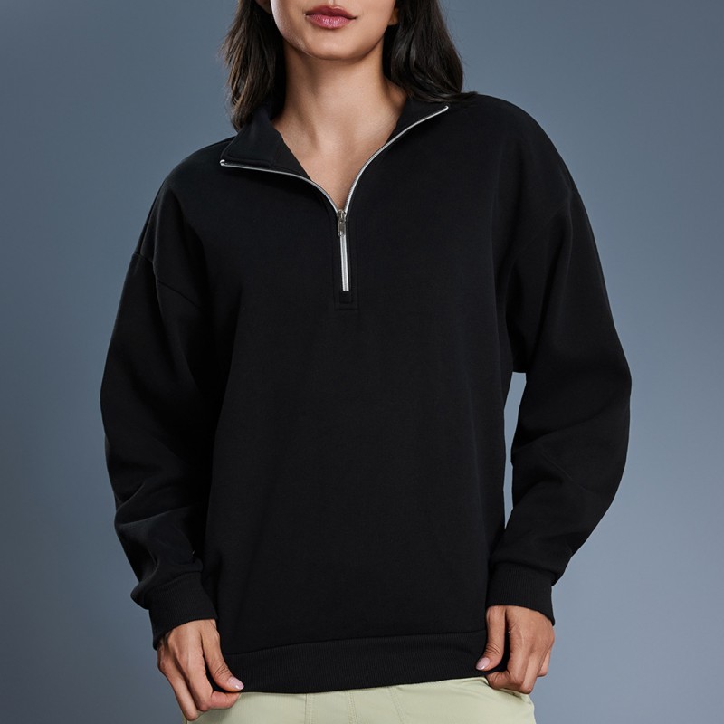 Winter Women's Half Zip Fleece Lined Thickened Stand Collar Sweatshirt Warm Top 