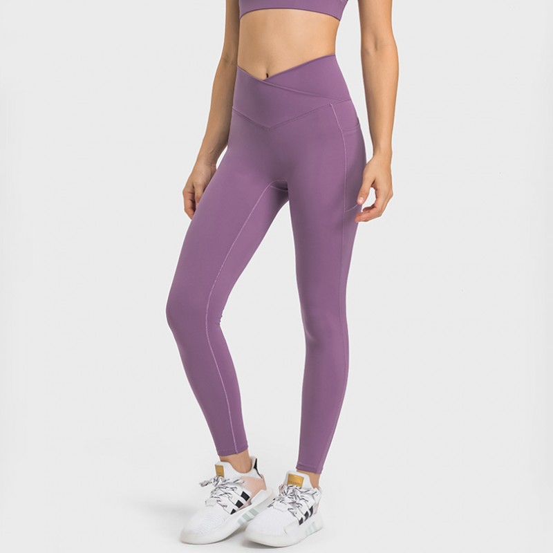 High Waisted Crossover Workout Leggings No Camel Toe Butt Lifting Yoga Pants 