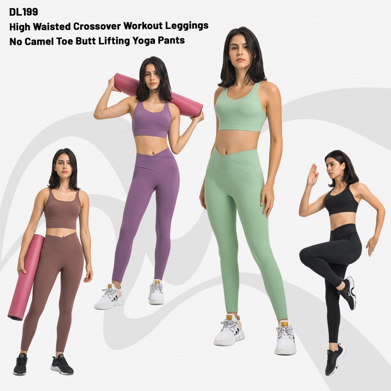 High Waisted Crossover Workout Leggings No Camel Toe Butt Lifting Yoga Pants 
