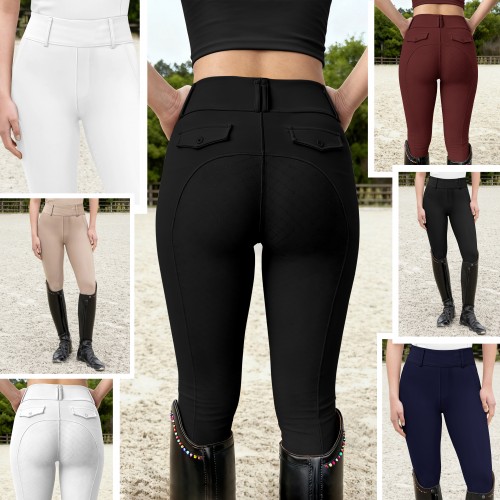 Breathable Nylon Horse Riding Clothing High Waistband Equestrian Breeches with Side Pockets