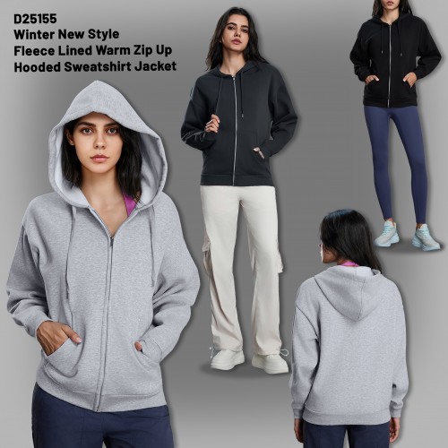 Winter New Style Fleece Lined Warm Zip Up Hooded Sweatshirt Jacket Winter New Style Fleece Lined Warm Zip Up Hooded Sweatshirt Jacket