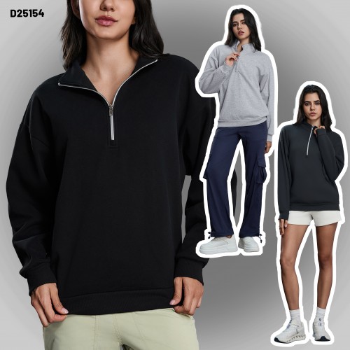 Winter Women's Half Zip Fleece Lined Thickened Stand Collar Sweatshirt Warm Top Winter Women's Half Zip Fleece Lined Thickened Stand Collar Sweatshirt Warm Top